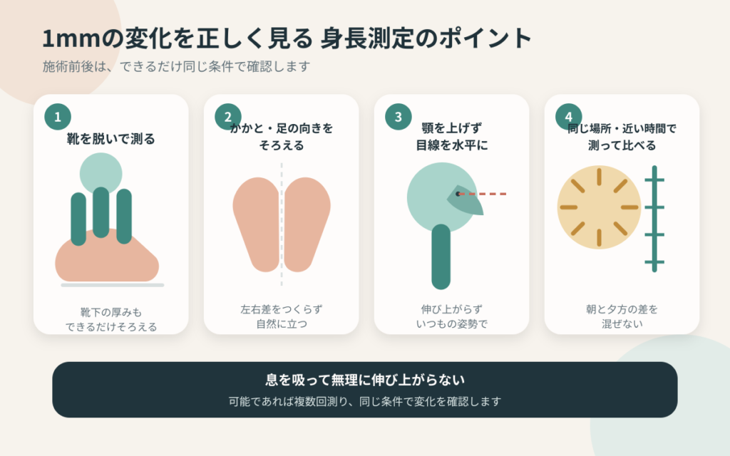 身長伸ばし整体の施術前後を正しく測定する4つのポイント